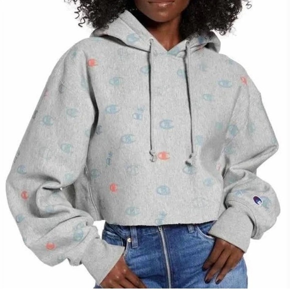 Champion - Sz M - crop hoodie raw hem look - super soft inside - Picture 2 of 9